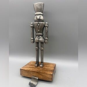 Holiday Time Metallic Silver Nutcracker Figurine with Wood Base